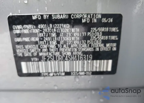 2025 Subaru Forester Limited from USA, damaged, VIN JF2SLDRC4SH416319